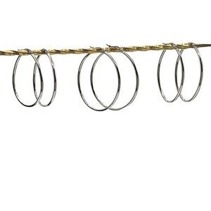 NEW Classic Polished Silver Hoop Earrings, Lot of 3